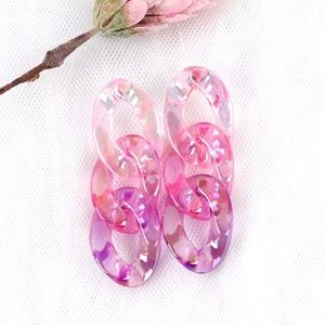 🆕 Pink Ombré Opalescent Pink Chainlink Resin Drop Earrings NWT